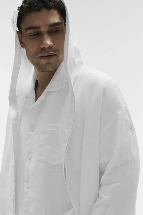 Felpa con cappuccio e bottoni Linen Days - Bianco