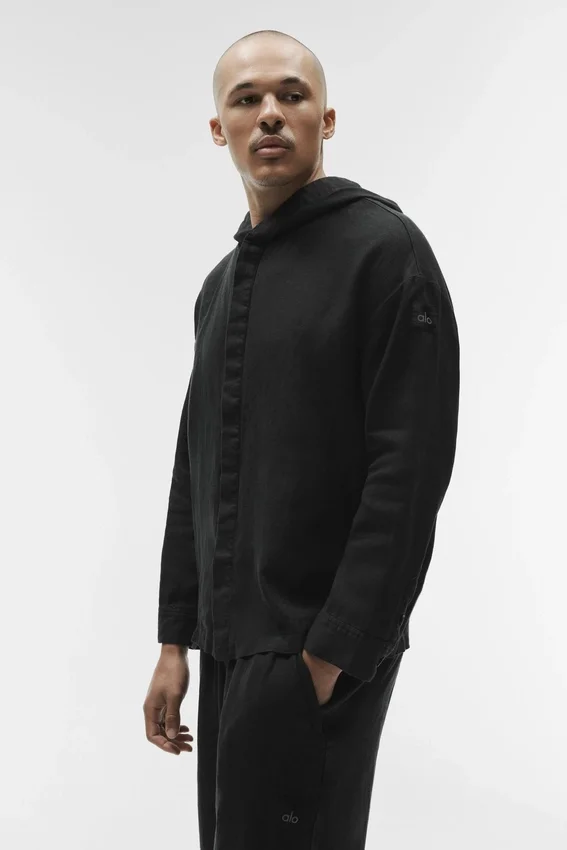 Felpa con cappuccio e bottoni Linen Days - Nero