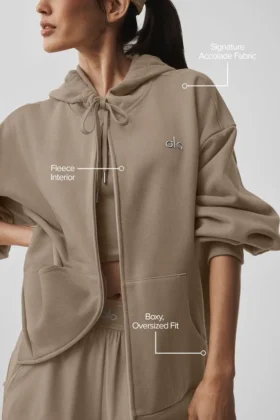 Felpa con cappuccio e zip integrale Accolade – Gravel