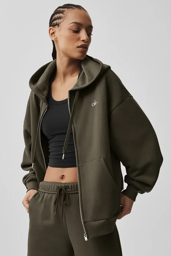 Felpa con cappuccio e zip integrale Accolade - Olive Tree