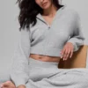 Felpa con cappuccio e zip integrale in cashmere a trama waffle - Grigio melange sportivo