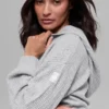 Felpa con cappuccio e zip integrale in cashmere a trama waffle - Grigio melange sportivo