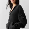 Felpa con cappuccio e zip integrale in lana e cashmere della linea New Class - Nero