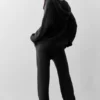Felpa con cappuccio e zip integrale in lana e cashmere della linea New Class - Nero