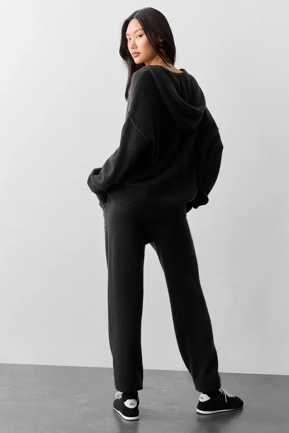 Felpa con cappuccio e zip integrale in lana e cashmere della linea New Class - Nero
