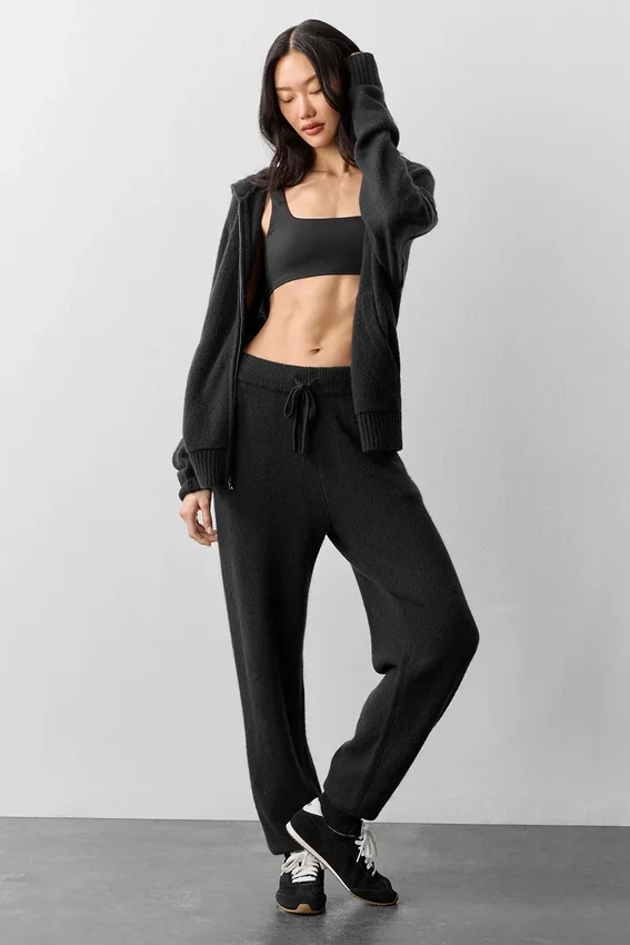 Felpa con cappuccio e zip integrale in lana e cashmere della linea New Class - Nero