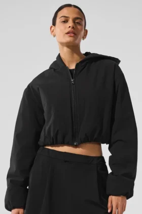 Felpa con cappuccio e zip integrale Mountain Peak corta - Nero