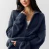 Felpa con cappuccio e zip integrale New Class in misto lana e cashmere - Blu navy