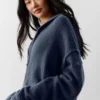 Felpa con cappuccio e zip integrale New Class in misto lana e cashmere - Blu navy