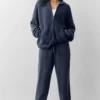 Felpa con cappuccio e zip integrale New Class in misto lana e cashmere - Blu navy