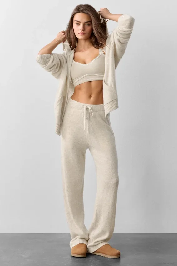 Felpa con cappuccio e zip integrale New Class in misto lana e cashmere - Grigio avena melange