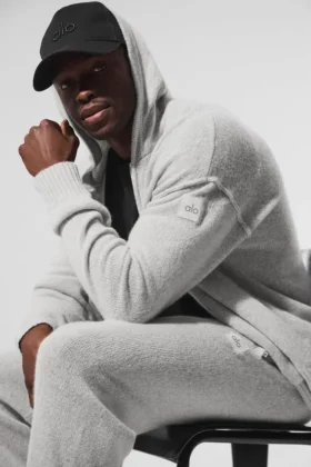 Felpa con cappuccio e zip integrale New Class in misto lana e cashmere – Grigio perla melange