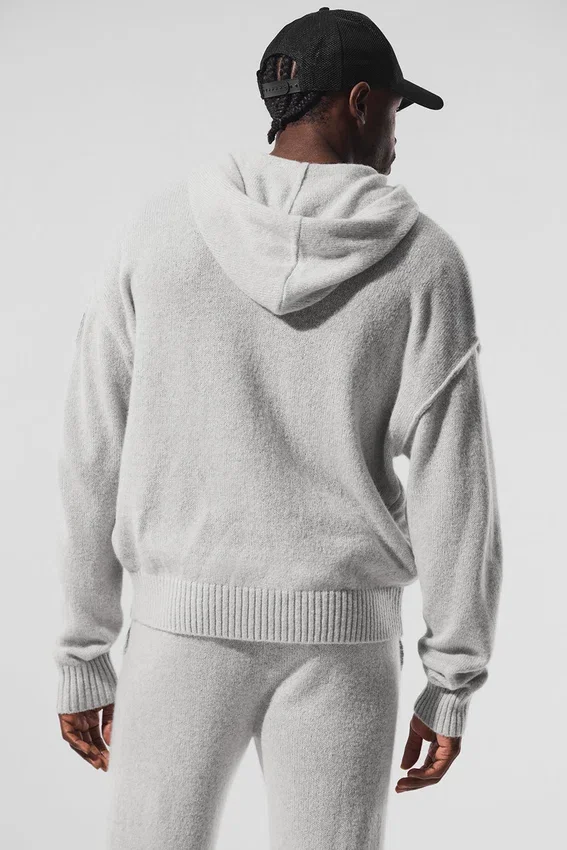 Felpa con cappuccio e zip integrale New Class in misto lana e cashmere - Grigio perla melange