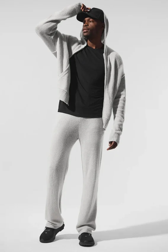 Felpa con cappuccio e zip integrale New Class in misto lana e cashmere - Grigio perla melange
