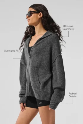 Felpa con cappuccio e zip integrale New Class in misto lana e cashmere – Grigio platino
