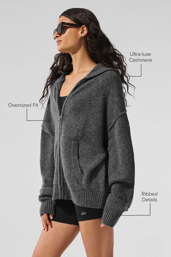 Felpa con cappuccio e zip integrale New Class in misto lana e cashmere - Grigio platino