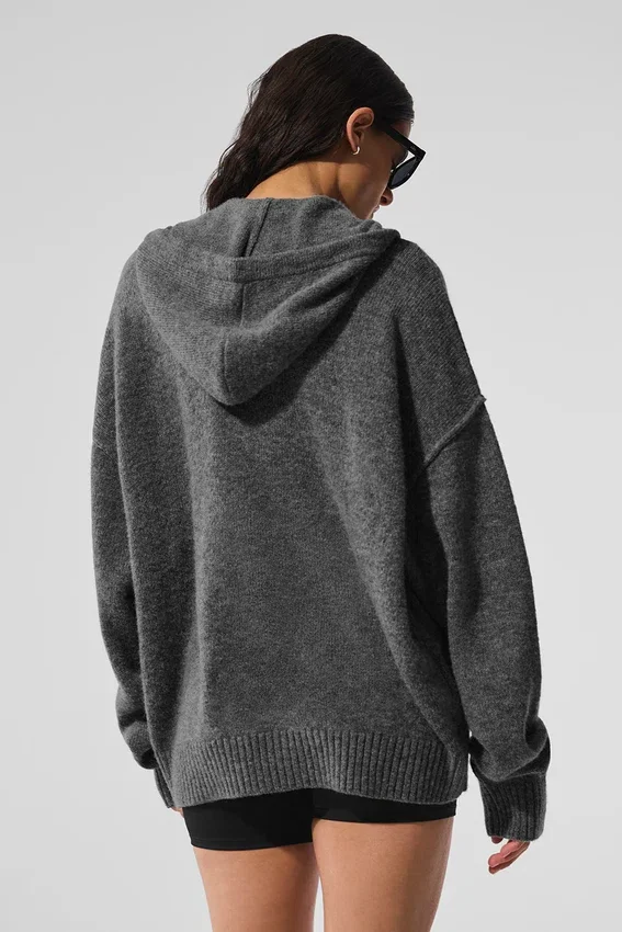 Felpa con cappuccio e zip integrale New Class in misto lana e cashmere - Grigio platino