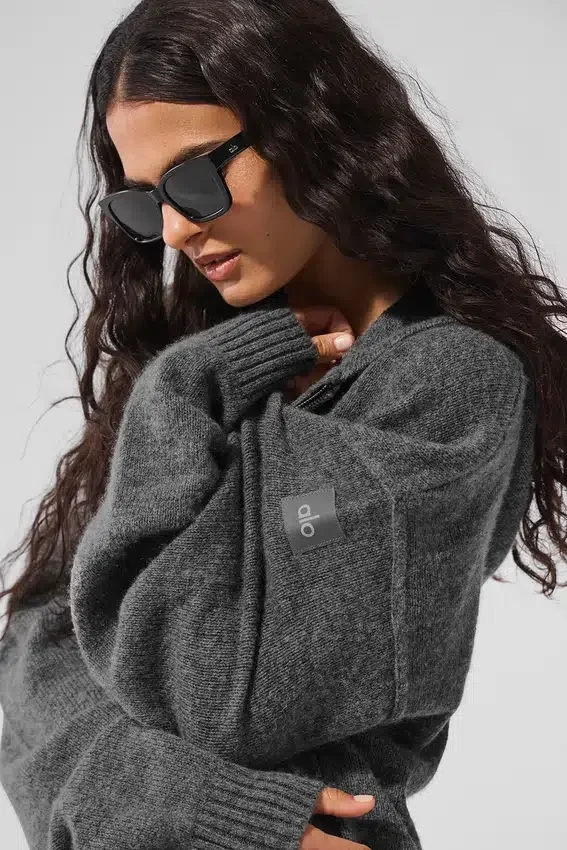 Felpa con cappuccio e zip integrale New Class in misto lana e cashmere - Grigio platino