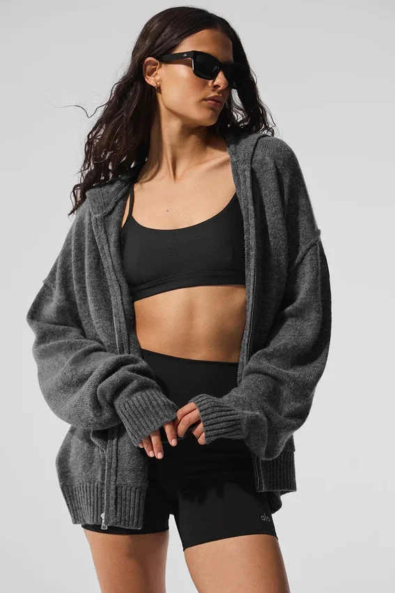 Felpa con cappuccio e zip integrale New Class in misto lana e cashmere - Grigio platino