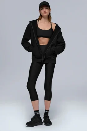 Felpa con cappuccio e zip integrale Renown in tessuto pesante - Nero