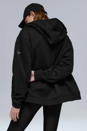 Felpa con cappuccio e zip integrale Renown in tessuto pesante – Nero