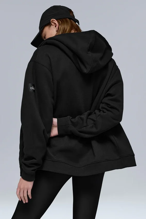 Felpa con cappuccio e zip integrale Renown in tessuto pesante - Nero