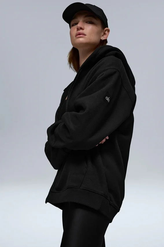 Felpa con cappuccio e zip integrale Renown in tessuto pesante - Nero