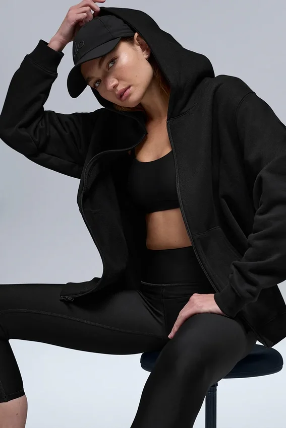Felpa con cappuccio e zip integrale Renown in tessuto pesante - Nero