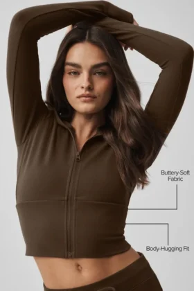 Felpa con cappuccio e zip integrale Sway – Espresso