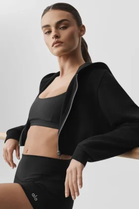 Felpa con cappuccio e zip Sweet Escape – Nero