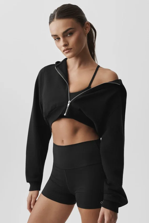 Felpa con cappuccio e zip Sweet Escape - Nero
