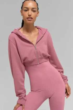Felpa con cappuccio e zip Sweet Escape – Rosa selvatico