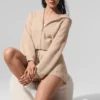 Felpa con cappuccio in cashmere a trama waffle con zip integrale - Macadamia Blush