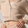 Felpa con cappuccio in cashmere a trama waffle con zip integrale - Macadamia Blush