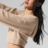 Felpa con cappuccio in cashmere a trama waffle con zip integrale - Macadamia Blush