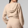 Felpa con cappuccio in cashmere a trama waffle con zip integrale - Macadamia Blush