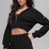 Felpa con cappuccio in cashmere morbido a trama waffle con zip integrale - Nero