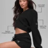 Felpa con cappuccio in cashmere morbido a trama waffle con zip integrale - Nero