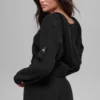 Felpa con cappuccio in cashmere morbido a trama waffle con zip integrale - Nero
