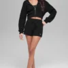 Felpa con cappuccio in cashmere morbido a trama waffle con zip integrale - Nero