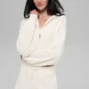 Felpa con cappuccio in cashmere Plush Waffle con zip integrale - Avorio