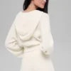Felpa con cappuccio in cashmere Plush Waffle con zip integrale - Avorio