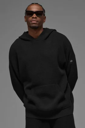 Felpa con cappuccio in maglia Sports Club - Nero