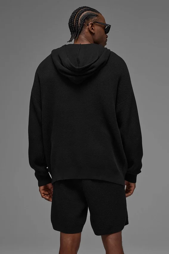 Felpa con cappuccio in maglia Sports Club - Nero