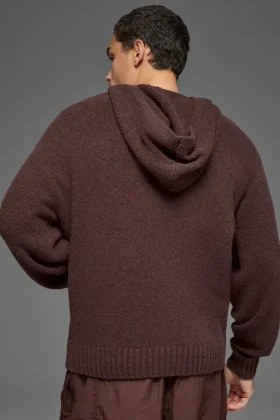 Felpa con cappuccio in maglia testurizzata – Brownstone