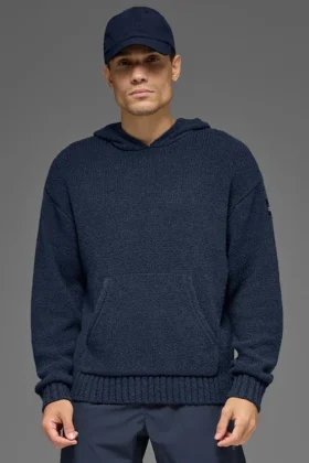 Felpa con cappuccio in maglia testurizzata - Navy