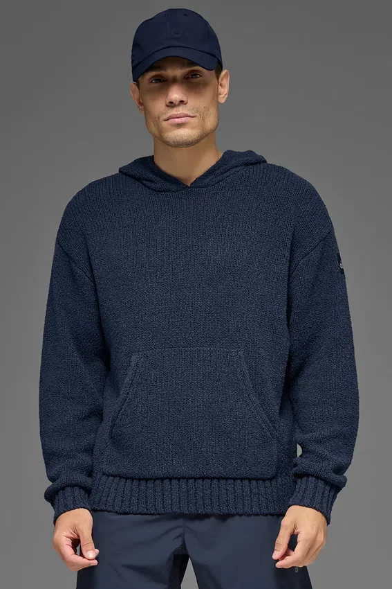 Felpa con cappuccio in maglia testurizzata - Navy