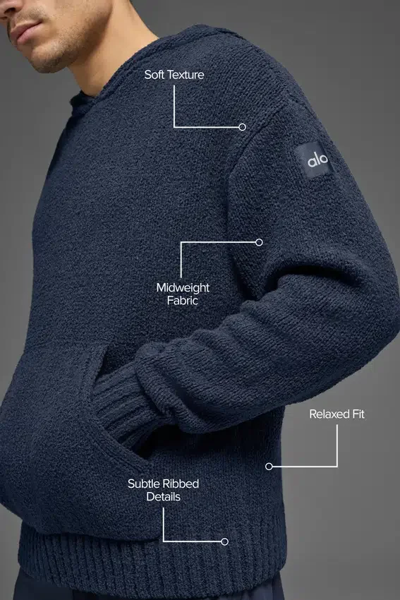 Felpa con cappuccio in maglia testurizzata - Navy
