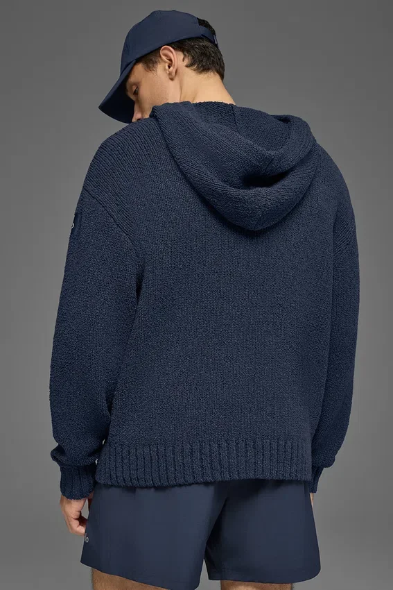 Felpa con cappuccio in maglia testurizzata - Navy