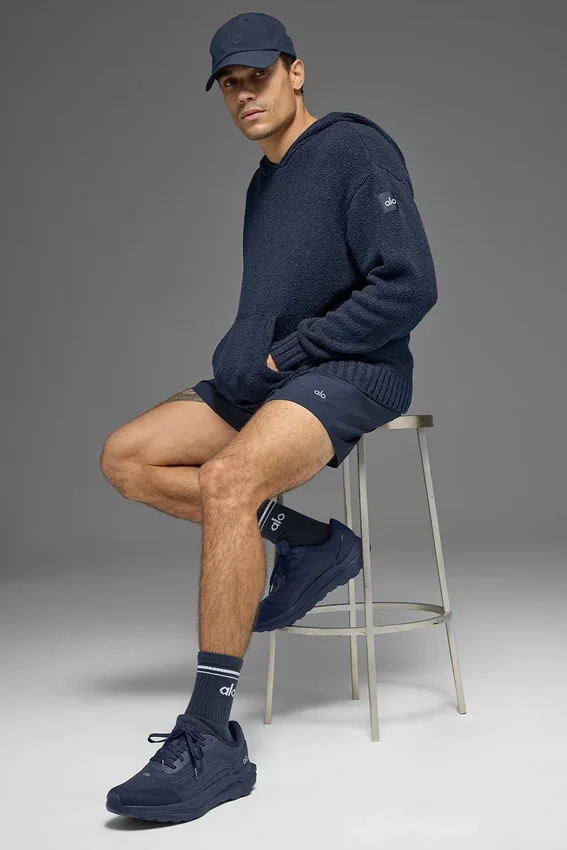 Felpa con cappuccio in maglia testurizzata - Navy